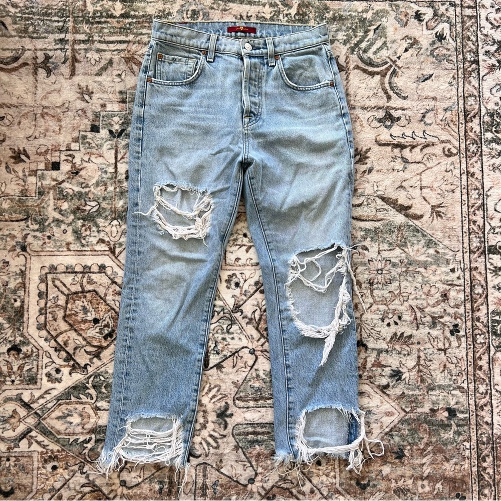 7 For All Mankind Light Wash Distressed Denim Jeans- 24